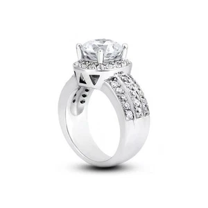 3.18 CTW E-SI2 Round Cut Natural Certified Diamonds 950 Plat. Halo Accent Ring - Picture 1 of 3