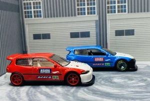 Set Of 2 Wheel Swapped Hot Wheels J-Imports Honda Civic Custom 1:64 Diorama - Picture 1 of 18