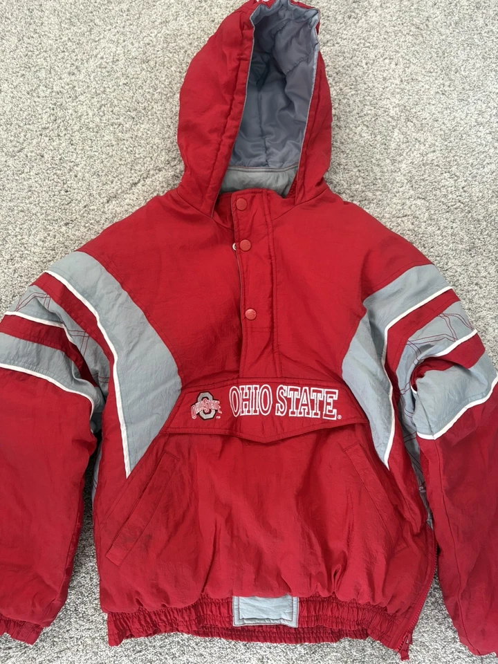 Pulôver vintage anos 90 NCAA Starter Ohio State Buckeyes 1/2 zíper capuz casaco tamanho XL - Imagem 1 de 3