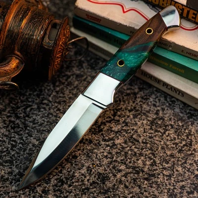 Cuchillo Damasco/Acero 9.1" Listo para Regalo Full Tang Hunt it Hunt + Funda de Cuero Foto 1 de 4