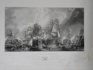 Battle of Trafalgar 1855 Print Engraving Clarkson Stanfield Engraved W. Miller - Picture 1 of 10