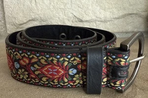 Vtg Woven Jacquard European Belt Women Multicolor Floral Pattern Buckle 38-42” - Picture 1 of 4