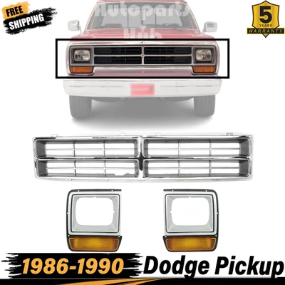 Rejilla cromada + biseles de faros izquierda y derecha para camioneta Dodge 1986-1990 tamaño completo Foto 1 de 4