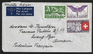 SWITZERLAND TO FRENCH INDOCHINA AIR MAIL RED CROSS ON COVER 1939 - Picture 1 of 2