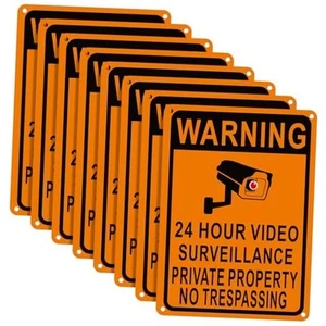 8 Pack Private Property No Trespassing Sign 24 Hour Video Surveillance Orange - Picture 1 of 8