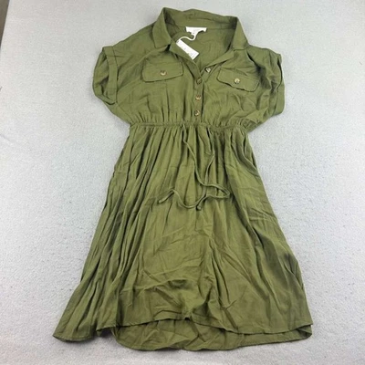 Lucky Brand Dress Womens Medium Green Elastic Waist Short Sleeves Collared NWT - Image 1 of 4