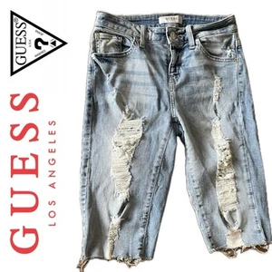 GUESS LOS ANGELES SHORTS BERMUDA DENIM DISTRESSED SIZE 25 ICONIC AESTHETIC - Picture 1 of 13