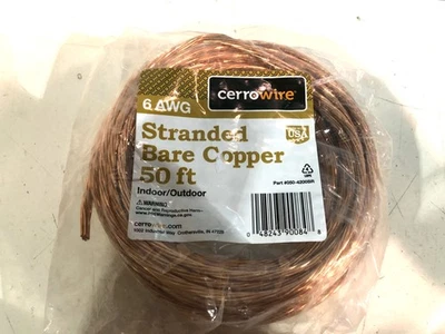 Cerrowire 50ft 6 AWG Stranded Bare Copper Wire Indoor/Outdoor New