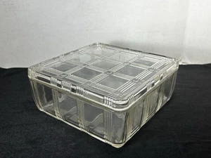 Vintage Hazel Atlas Glass Refrigerator Dish BASKET WEAVE Square Lidded 8.5" - Picture 1 of 13