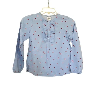 Jacadi Paris Girls Light Blue Floral Ruffle Long Sleeve Blouse - Size 10 - Picture 1 of 7