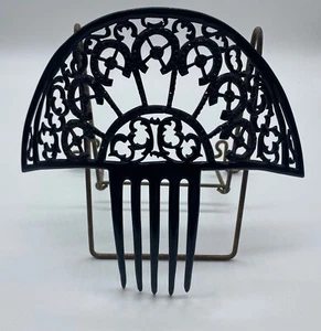 Art Deco Black Horseshoes Celluloid Large 8” Hair Comb Ornament - Picture 1 of 7