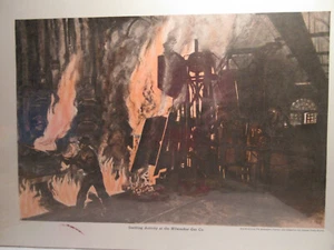 1930er Industrieofen Milwaukee Gas Co Lithographie von Einar V Quist - Bild 1 von 8