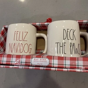 Rae Dunn - Deck The Paws and Feliz Navidog Mug Set - Christmas Dog Lover - Picture 1 of 2