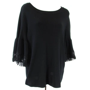 Top nero Chelsea & Theodore taglia L maniche a 3/4 girocollo frange pull over NUOVO - Foto 1 di 10