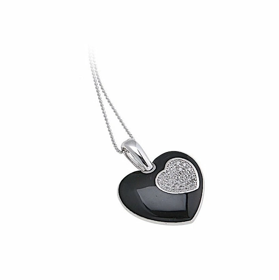 COLLANA GIROCOLLO DOPPIO CUORE SMALTO NERO ZIRCONI ARGENTO 925 ANALLERGICO ARVI - Immagine 1 di 1