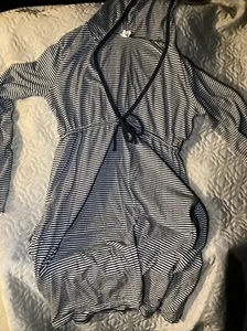 Merona Woman’s Pull Over W/tyes M blue and white stripes NICE!! - Picture 1 of 5