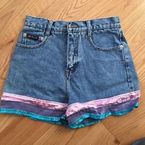 Girls shorts Jeans Pink purple teal  size 6 Route 66 NEW waist 20 x inseam 3