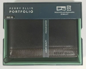 New Perry Ellis Portfolio Leather Passcase Wallet W/Removable ID - Picture 1 of 3