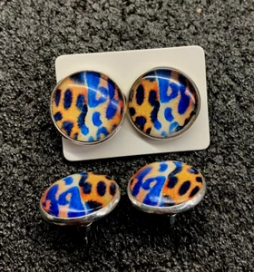 1 pair of handmade "animal print" silver plated 16 mm acrylic/glass earrings - Picture 1 of 4