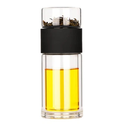 Portable Double Insulated Glass Tea Infuser Travel Tumbler Water Bottle (BLACK) - Image 1 of 4