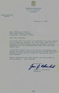 "45th Gov of Michigan" James Blanchard Hand Signed TLS Dated 1984 - Picture 1 of 1