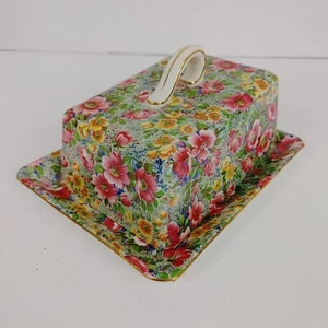Chintz Lord Nelson Butter/Cheese Dish Yellow/Pink/Blue Floral Briar Rose - Picture 1 of 6