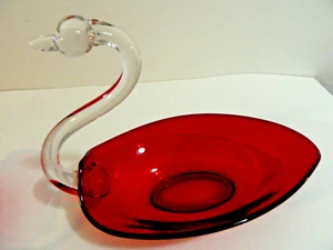 DUNCAN-MILLER GROSSE KLAR/ROTER SCHWAN DEKOSCHALE, CA. 12" x 9" VINTAGE - Bild 1 von 5