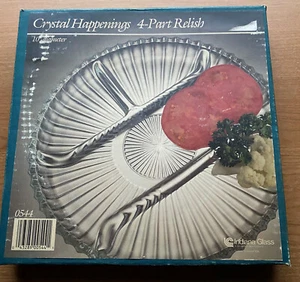 Vintage Indiana Glass Crystal Happenings 4-Part Relish Platter 10" New in Box - Picture 1 of 7