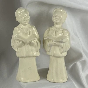 Vintage Choir Boy Figurine Set of 2 White 6" Chalkware Composite Christmas - Picture 1 of 7
