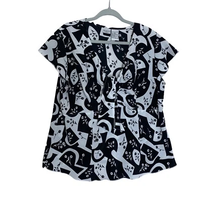 Blusa Carolina Colours Plus Mujer 18W Negra Blanca Corbata Cremallera Frontal Lateral SS Top Foto 1 de 4