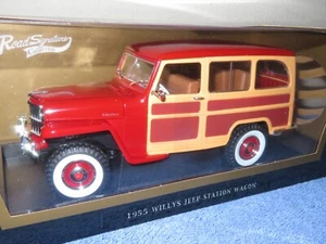 1955 WILLYS JEEP STATION WAGON 1:18 ROAD SIGNATURE OPENING HOOD DOORS REAR END - Picture 1 of 6