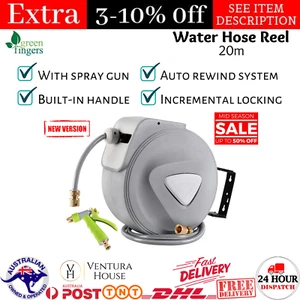 20M Retractable Water Hose Reel Garden Storage Spray Gun Auto Rewind 180° Swivel - Picture 1 of 12