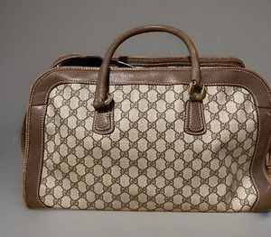 Vintage Large Gucci GG Supreme Leather Canvas Monogram Crossbody Weekender Bag - Picture 1 of 24