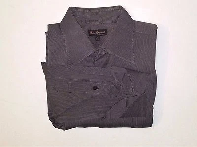 Camisa de Vestir BEN SHERMAN Gris/Negro Rayas Puño Francés Detallada Talla 16/32-33 Foto 1 de 4