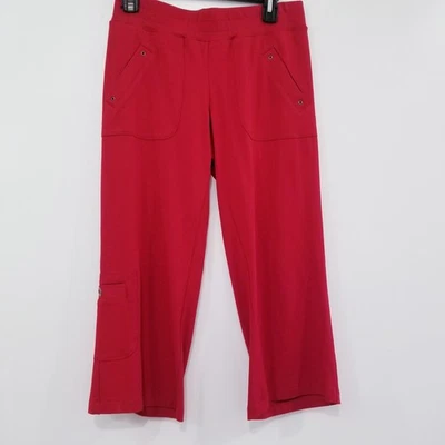 YANSI FUGEL Red Pull on Capri Women size XS Red Casual Active Wear Multi Pocket - Image 1 of 4