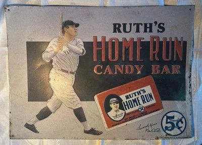 Babe Ruth New York Yankees Ruth's Home Run Candy Bar Metal Tin Sign - Image 1 of 4