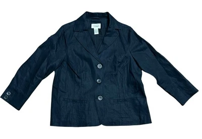 LL Bean 100% Linen Blazer Women’s Size 16P Black 3-Button Lined Vintage Y2K - Image 1 of 4