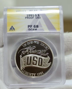 1991 S US $1 Commemorative $1 USO ANACS PF68DCAM - Picture 1 of 2
