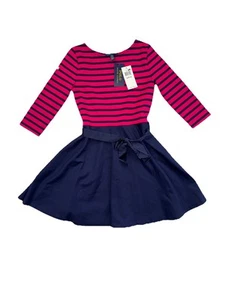 Polo Ralph Lauren Girls Striped Ponte Dress Magenta Pink Navy Size 8-10 NWT - Picture 1 of 7