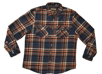 Outdoor Casuals Men's Plaid Flannel Shirt Snap Tall Size XLT Blue Orange Cotton - Image 1 of 4