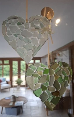 Real Isle of Wight sea glass Smaller Size sun catcher heart  - Image 1 of 4