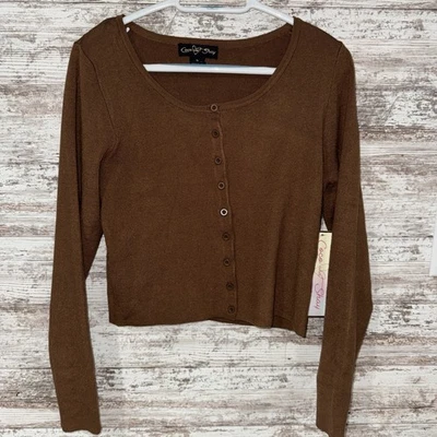 Quince Women 100% Organic Cotton Cropped Cardigan Heather Brown M - Image 1 of 4