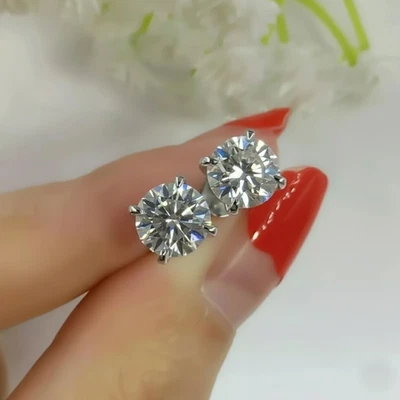 认证 5.70 克拉白色钻石耳钉 14k 金色惊艳外观 — 第 1/4 张图片