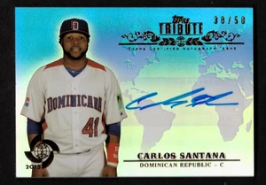 2013 Topps Tribute WBC Autographs Blue #CS2 Carlos Santana 30/50 AUTO Autograph - Picture 1 of 2