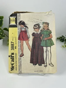 Dress Girls Size 4 CUT Vintage Pattern 3887 High Waist Puffed Sleeve Ruffling - Picture 1 of 2