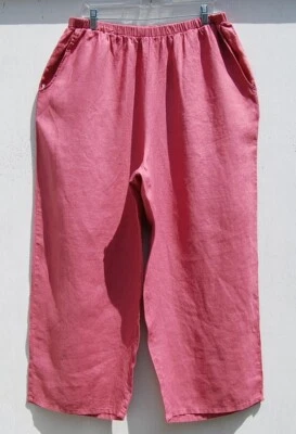NEW FLAX SALMON Medium Weight Linen Wide Leg Long Pant L - Image 1 of 3