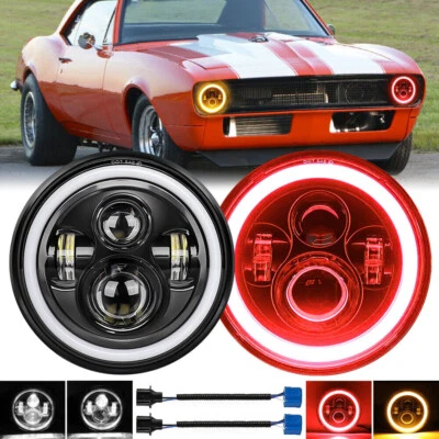 7" Inch LED Headlights Red Halo Angel Eyes DRL for Chevy C10 Camaro Pickup Truck - Image 1 of 4