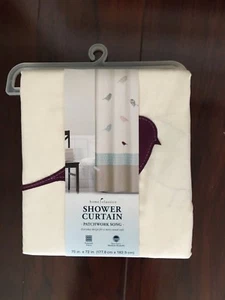 NWT Home Classics Shower Curtain Patchwork Song Birds Cream Polyester Blue Kohls - Picture 1 of 3