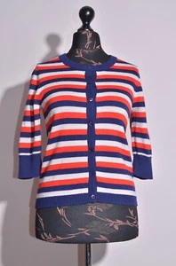 GANT Women's Striped Wool 3/4 Cardigan Jumper Size L - Picture 1 of 4