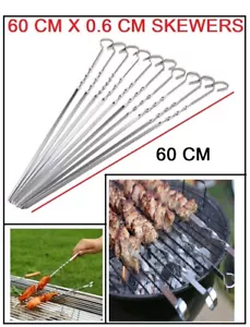 Stainless Steel LARGE Size BBQ Barbecue Grilling Kabob Kebab Flat Skewers Needle - Picture 1 of 3